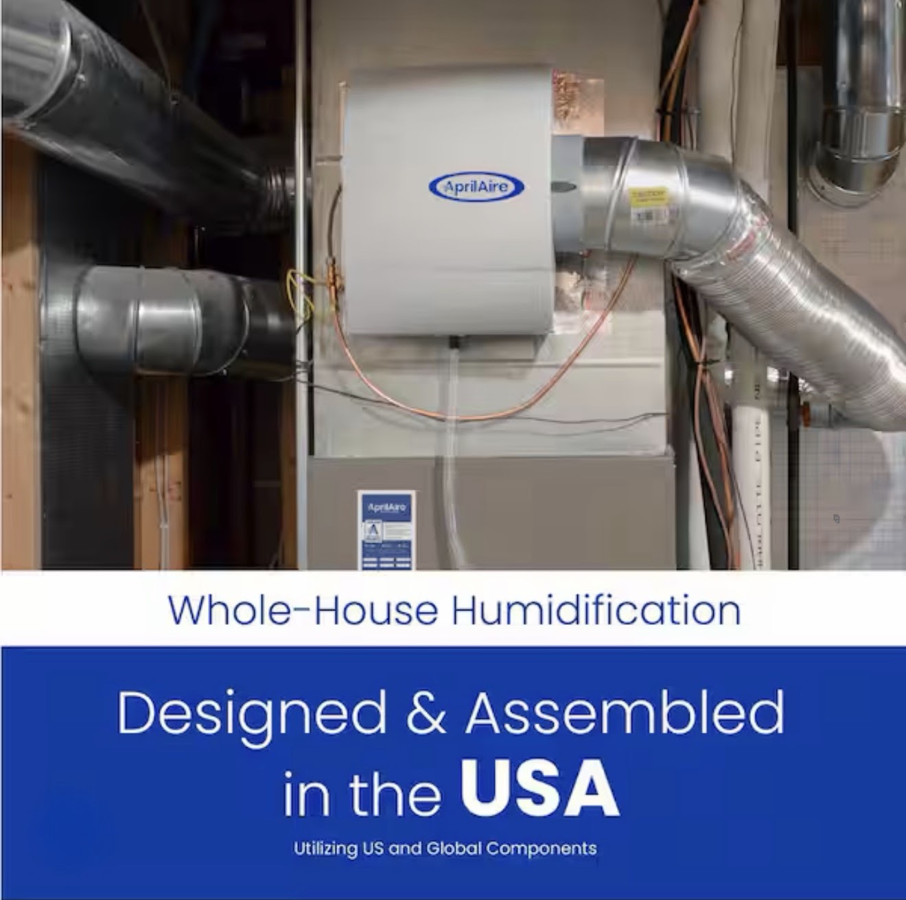 AprilAire whole-house humidifier installed on a home HVAC system